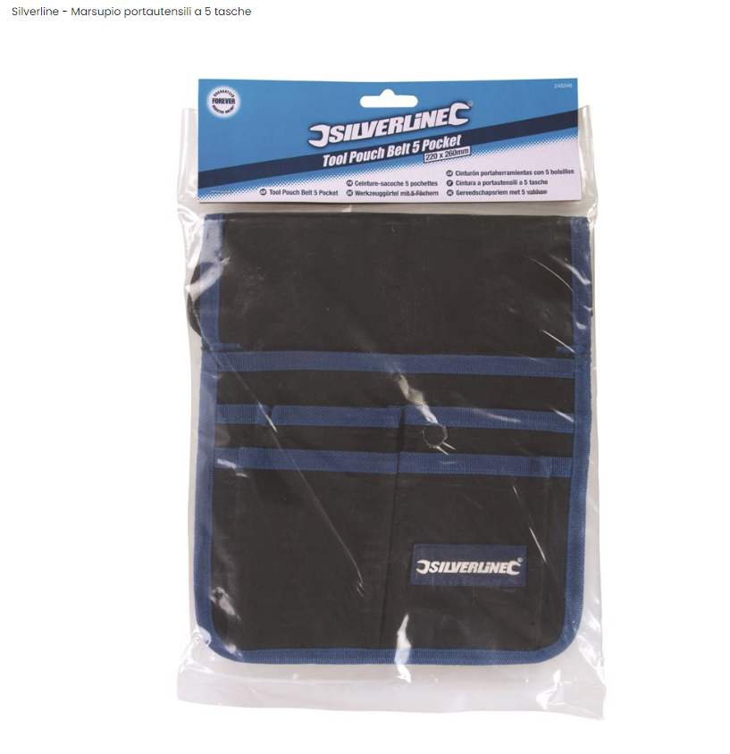 Borsa Marsupio portautensili attrezzi 5 tasche 220 x 260 mm Silverline Silverline