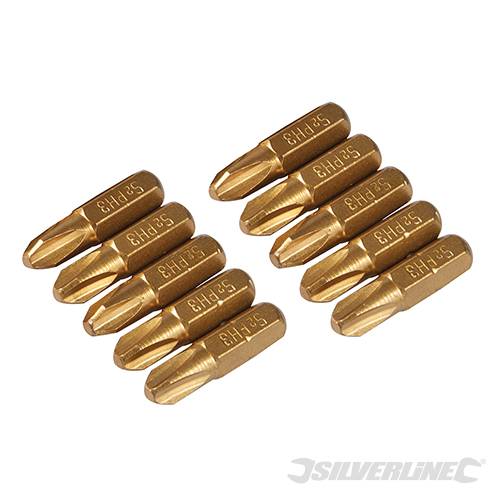 Inserti per cacciavite dorate in Acciaio S2 rivestito di titanio codolo esagonale 1/4 PH - PZ - A TAGLIO - ESAGONALE - T Silverline