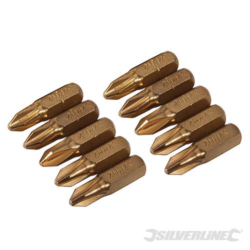 Inserti per cacciavite dorate in Acciaio S2 rivestito di titanio codolo esagonale 1/4 PH - PZ - A TAGLIO - ESAGONALE - T Silverline