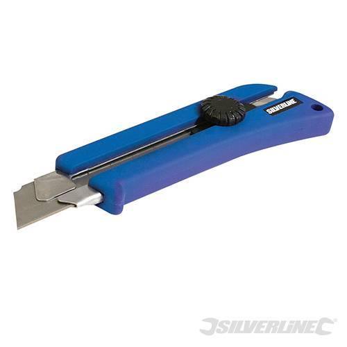 Taglierino Silverline con lama retraibile 25 mm corpo in gomma lama 7 sezioni Silverline