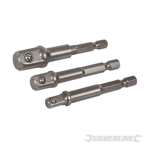 Set di 3 adattatori per chiavi a bussola attacco esagonale 1/4" 3/8" 1/2" silverline Silverline