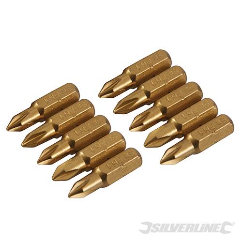 Inserti per cacciavite dorate in Acciaio S2 rivestito di titanio codolo esagonale 1/4 PH - PZ - A TAGLIO - ESAGONALE - T Silverline