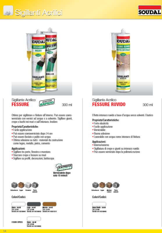 SIGILLANTE ACRILICO VERNICIATILE SOUDAL BIANCO 300 ML PER FESSURE/MURI Eternal Brico