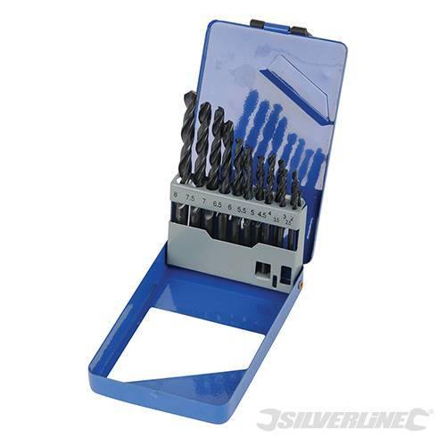 Set di punte Jobber HSS-R 13 pezzi in acciaio Silverline custodia metallica 2-8mm Silverline