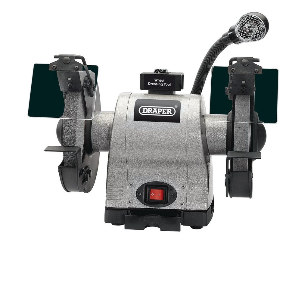 Smerigliatrice da banco per impieghi gravosi con luce di lavoro, 200 mm, 550 W (05097) Draper Tools Draper tools