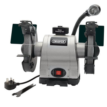 Smerigliatrice da banco per impieghi gravosi con luce di lavoro, 200 mm, 550 W (05097) Draper Tools Draper tools