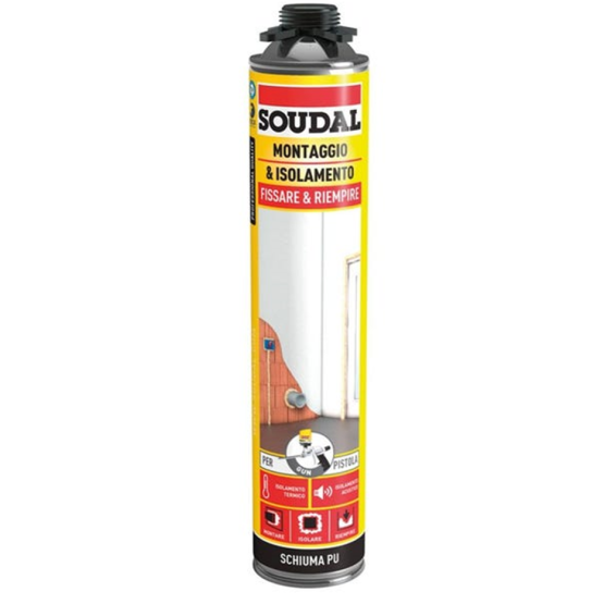 SCHIUMA  POLIURETANICA PER MONTAGGIO E ISOLAMENTO PER PISTOLA  SOUDAL 750 ML Eternal Brico