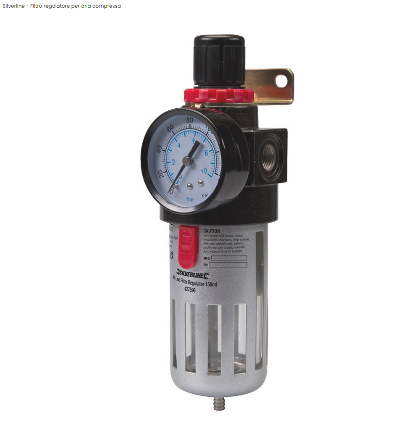 Filtro regolatore per aria compressa pressione manometro Silverline 150 ml silverline