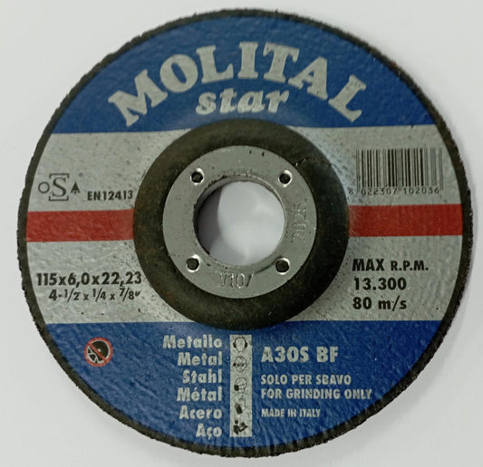 Disco da Sbafo per metallo  Molital Star per smerigliatrice angolare 115x60x22,23 cardinale