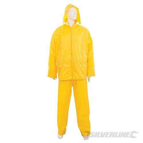 Tuta da pioggia giallo con cappuccio tasche e cerniera Silverline 2 pezzi Silverline