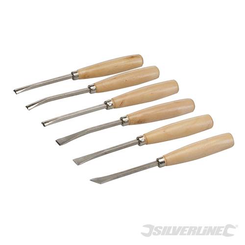 Set scalpelli per legno scultura in acciaio manico in legno lucido Silverline Silverline