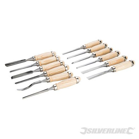 Set scalpelli per legno scultura in acciaio manico in legno 12 Pezzi Prezzo Silverline