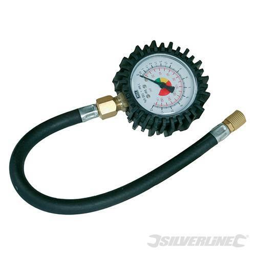 Manometro pressione con tubo flessibile per pneumatici 0 -100 psi Silverline Silverline