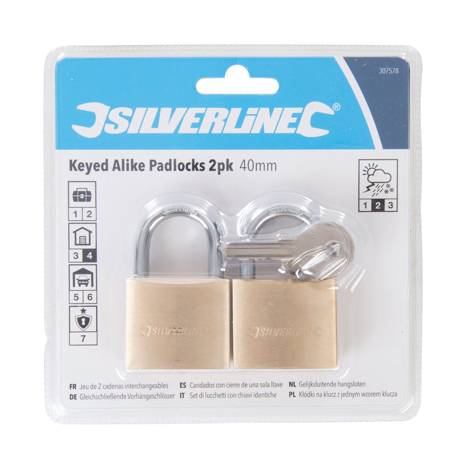 Silverline - Set di lucchetti con chiavi identiche 2 p.zi Eternal Brico