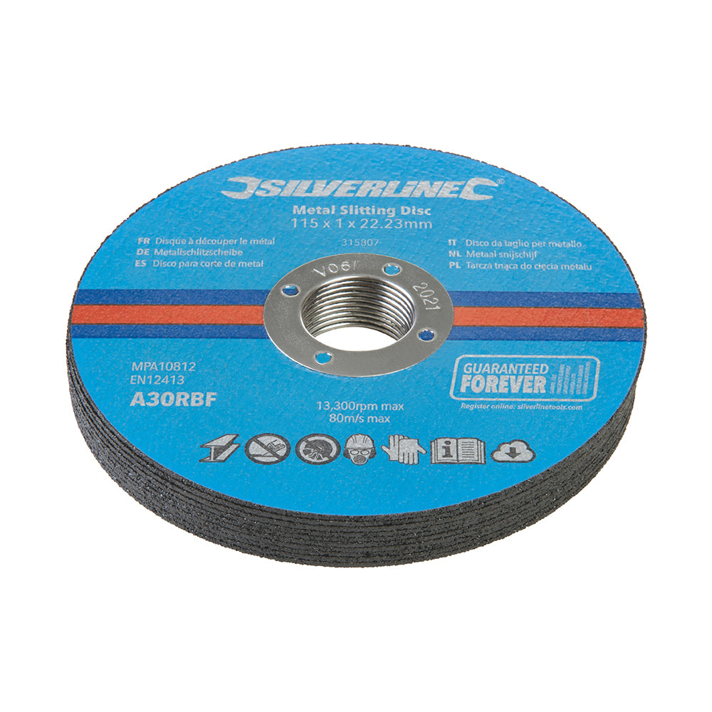 Silverline - Dischi da taglio per smerigliatrice conf. 10 p.zi 115 x 1 x 22,23 mm per metallo Eternal Brico