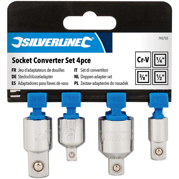 Set Silverline di convertitori chiave a bussola 4 pezzi 1/4 3/8 1/2 acciaio Silverline