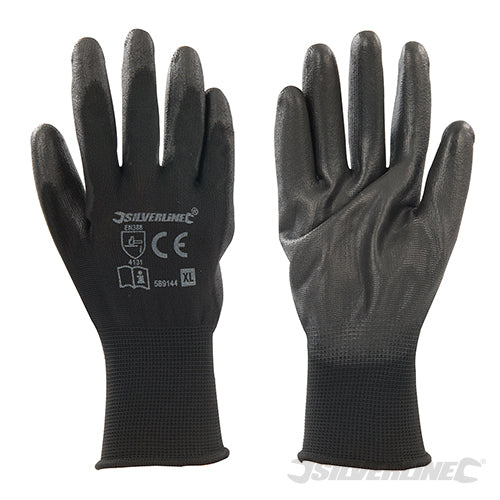 Guanti PU con palmo rinforzato neri fodera interna in nylon silverline Silverline