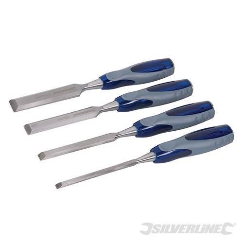 Scalpello per legno set 4 pezzi 6 13 19 25 in acciaio antiscivolo Expert Silverline