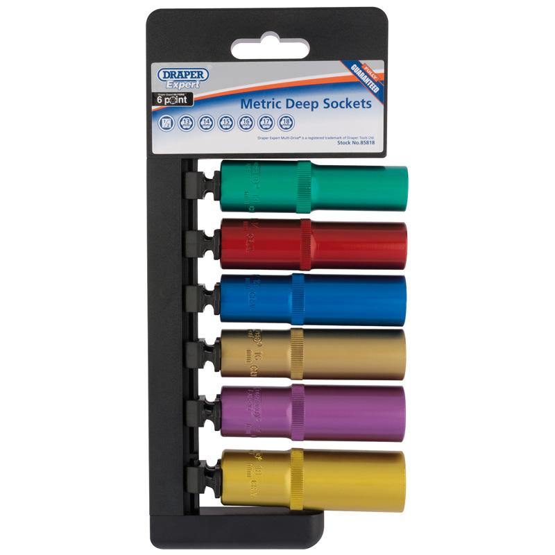 Set chiavi metriche 1/2" prolungate colorate (6 punte) professionali 225mm 6 pz Draper tools