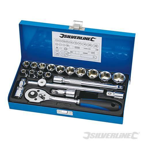 Set chiavi Silverline metriche a bussola 3/8" cricchetto 20 Pezzi + valigetta Silverline