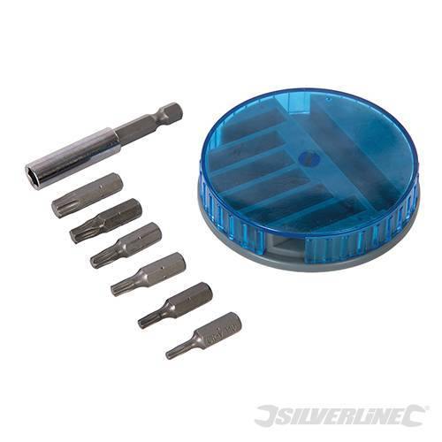 Set di inserti Torx in acciaio al cromo vanadio per l'uso con avvitatori e trapani Include T10, T15, T20, T25, T30, T40 e adattatore. Silverline