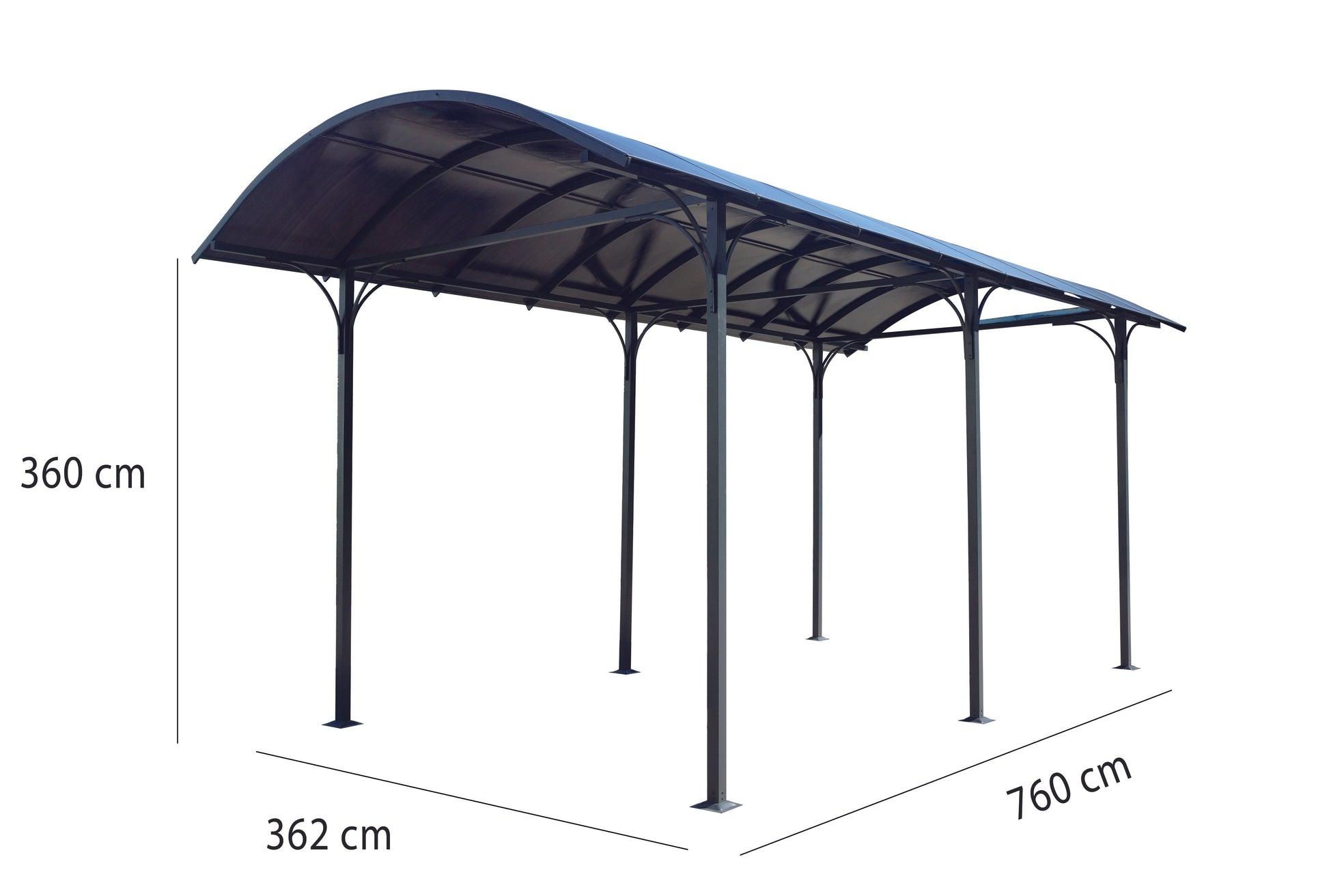 Tettoia Arrotondata Per Posto Auto In Alluminio E Policarbonato 360x76 –  Eternal Brico