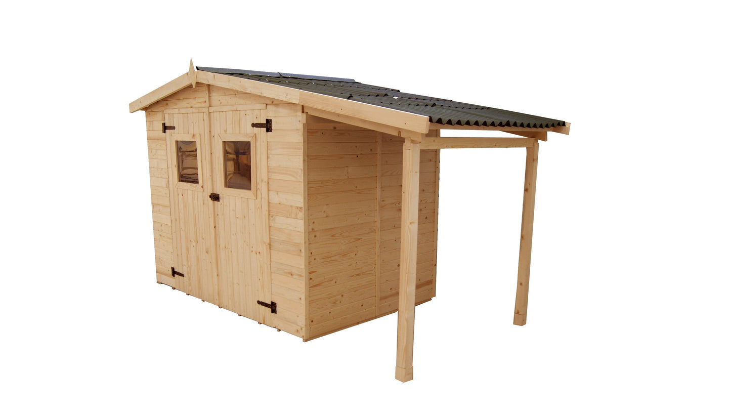 Casetta In Legno A Pannelli 16mm Con Pavimento E Tettoia Laterale 336x160cm Foresta