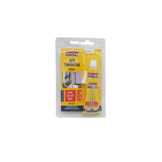 SILICONE ALTE TEMPERATURE IN BLISTER SOUDAL DA 60 ML COLORE ROSSO ANTIMUFFA soudal