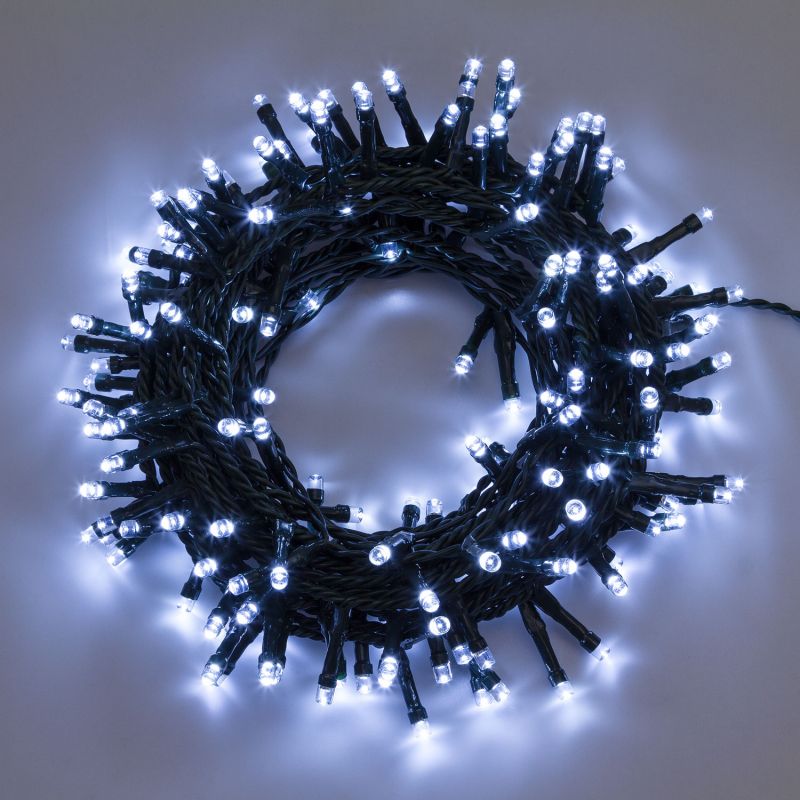 Catena Minilucciole 200 Led Luce Bianca Lunghezza 10 Metri 8 Giochi Di Luce Lotti Lotti