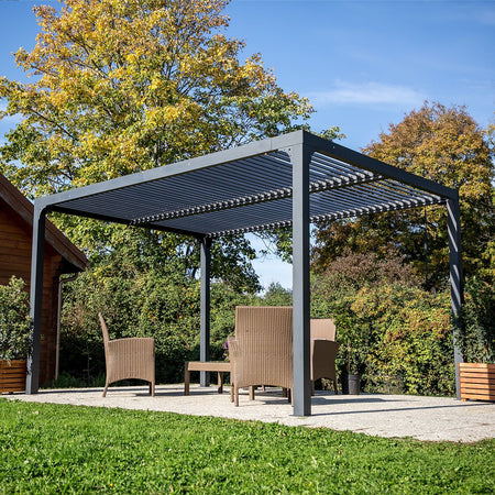 Pergola Bioclimatica In Alluminio Apertura Manuale Ripara Sole Pioggia 360x300cm Foresta