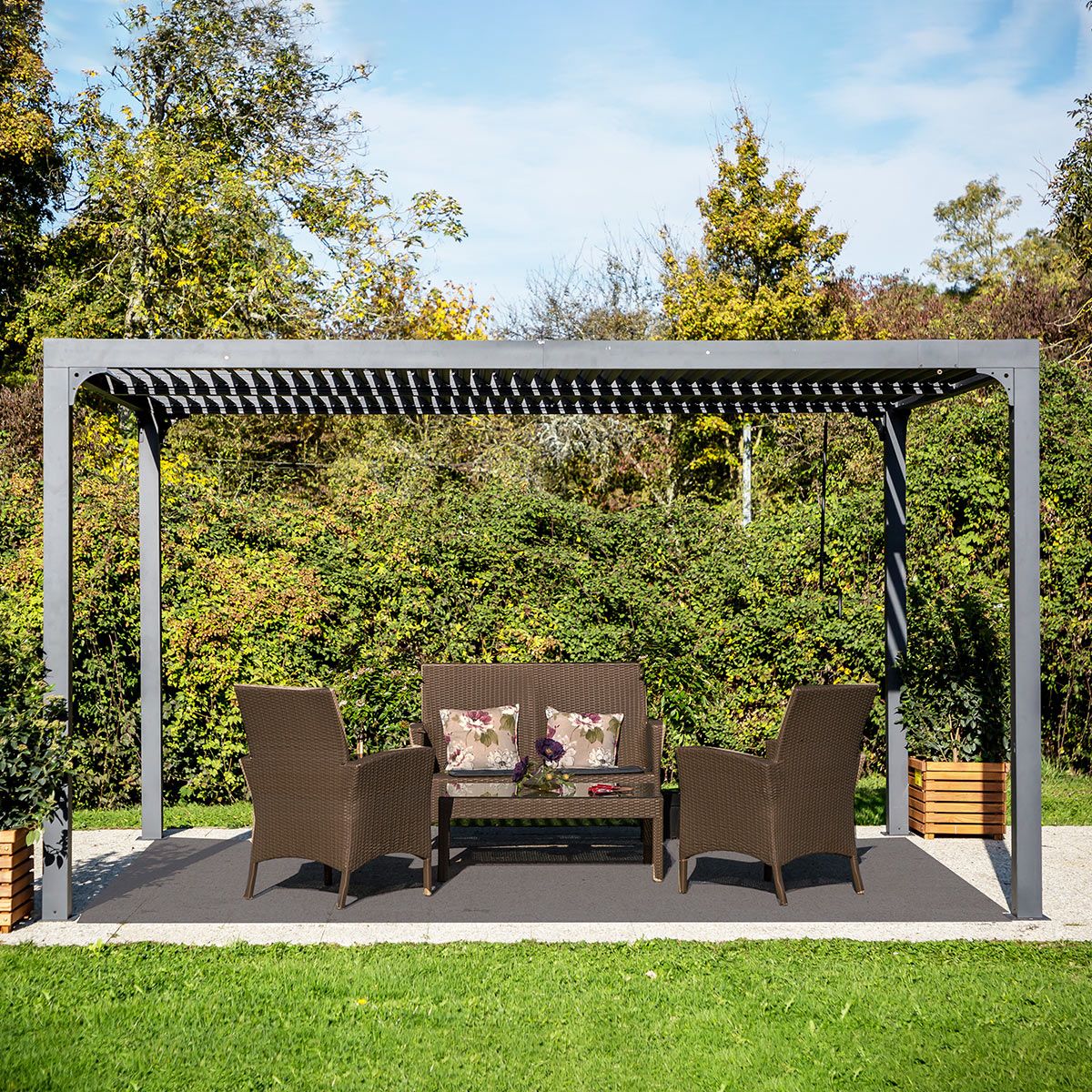 Pergola Bioclimatica In Alluminio Apertura Manuale Ripara Sole Pioggia 360x300cm Foresta