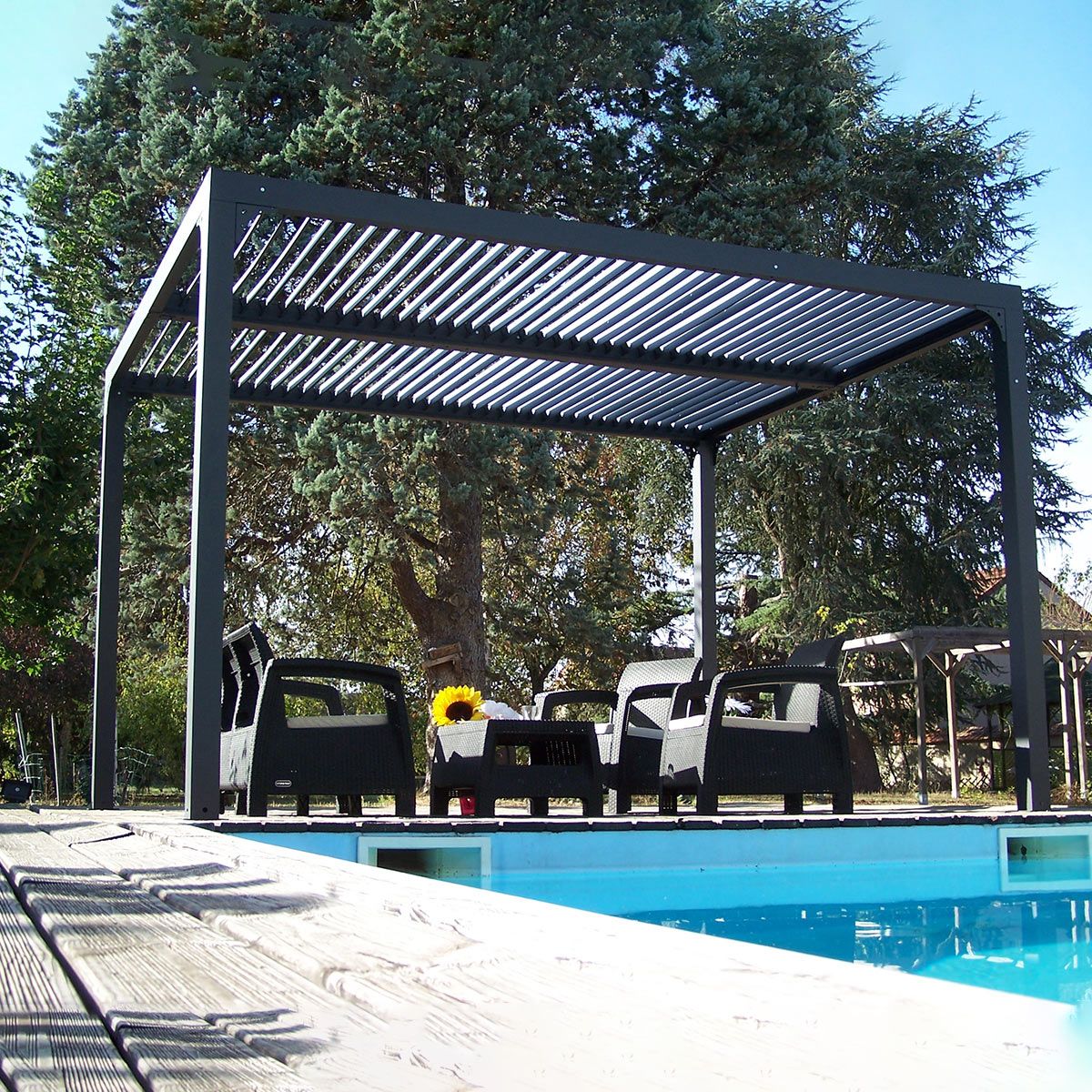 Pergola Bioclimatica In Alluminio Apertura Manuale Ripara Sole Pioggia 360x300cm Foresta