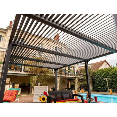 Pergola Bioclimatica In Alluminio Apertura Manuale Ripara Sole Pioggia 360x600cm Foresta