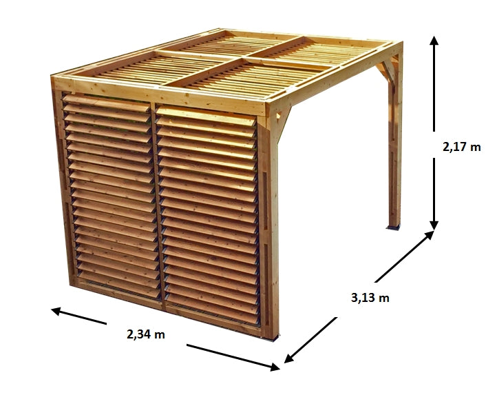 Pergola In Legno Termo-trattato Con Veneziane Mobili Sul Tetto E Su Una Parete 313x224cm Foresta