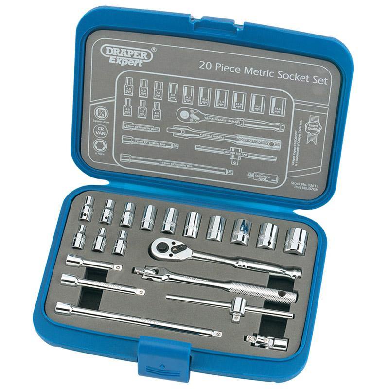 Chiave a cricchetto valigetta 20 pezzi chiave a bussola 1/4 in acciaio Draper Draper tools